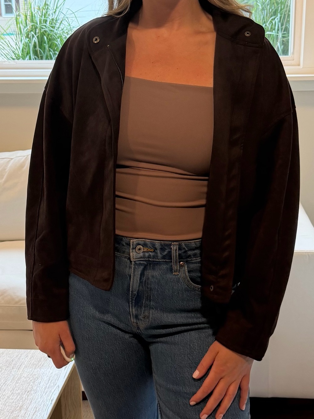Max Studio Dark Brown Suede Open-Front Jacket